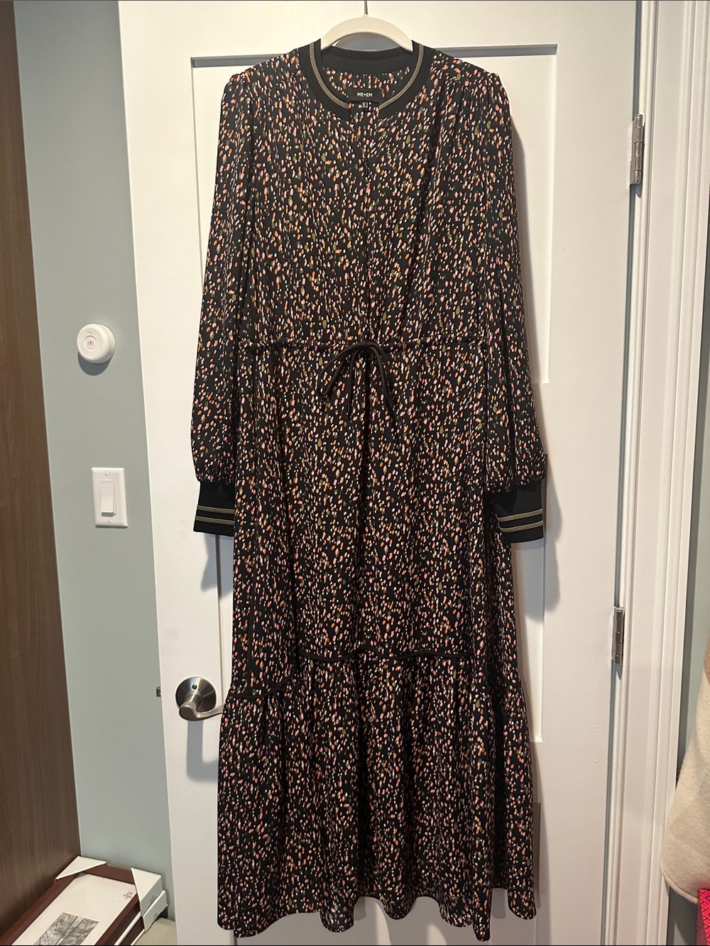 ME+EM Black Maxi Dress with Pink, Orange & Cream Speckle